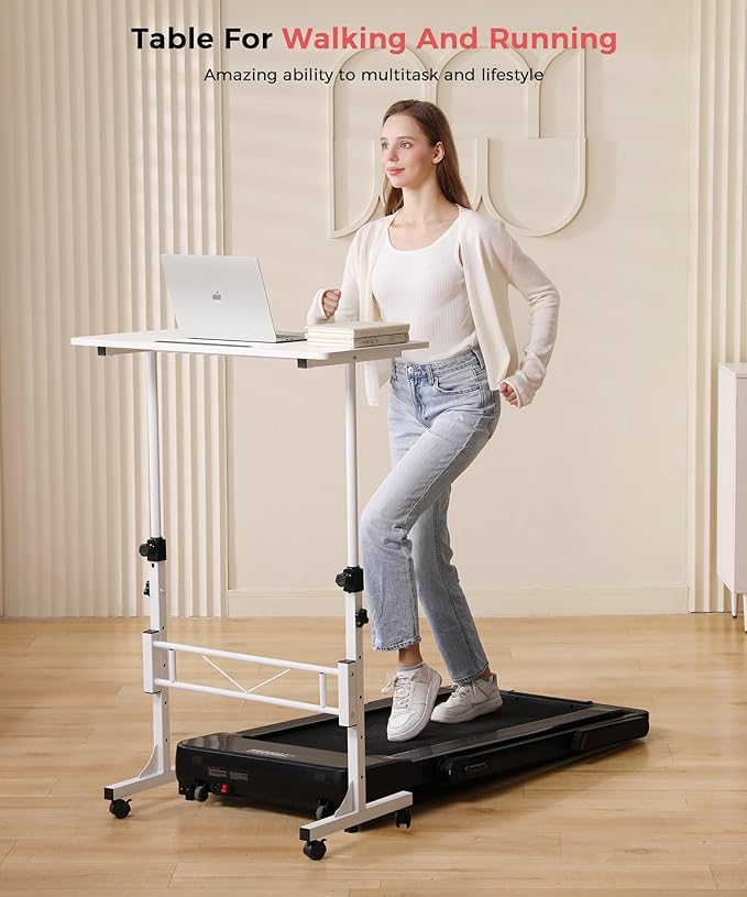 KLSMYHOKI Portable Standing Desk Adjustable Height, Small Computer, Laptop, Mobile Stand Up Rolling Desk with Wheels, Table for Home Office, 16"x31.5" Height 27" - 43.5", White - MrTs Computers Cybor Store