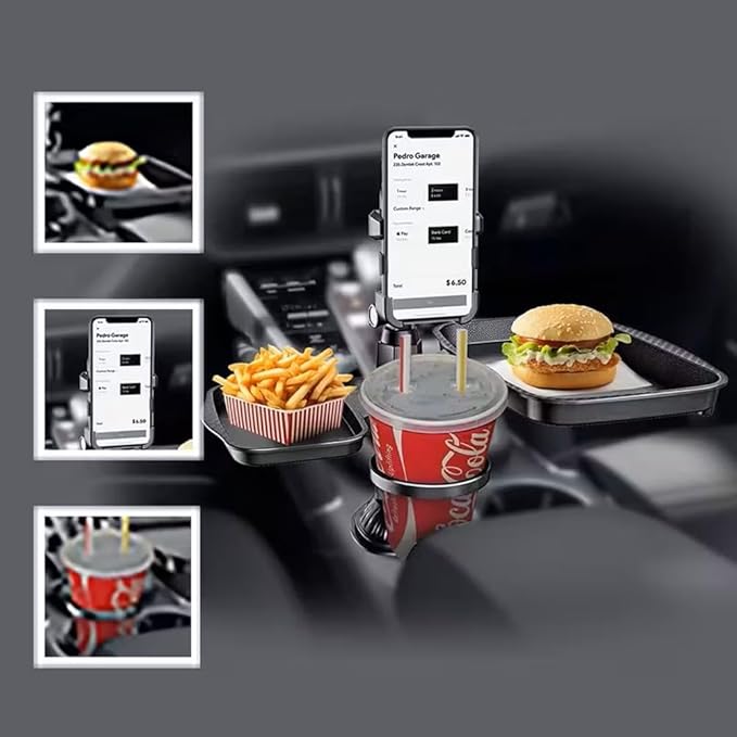 5 in 1 Car Table Tray，Mobile Phone Holder Car Cup Holder Tray ，360° Rotation Cup Holder Tray for Car，Compatible with Vehicles, Car, Road Trip Essentials - MrTs Computers Cybor Store