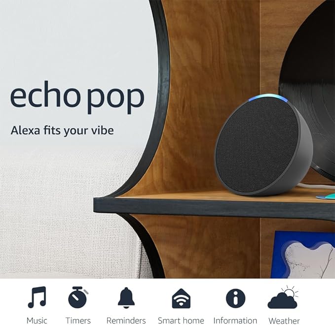 Amazon Echo Pop, Our smallest Alexa speaker, Fits in any room, Charcoal - MrTs Computers Cybor Store