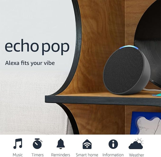 Amazon Echo Pop, Our smallest Alexa speaker, Fits in any room, Charcoal - MrTs Computers Cybor Store