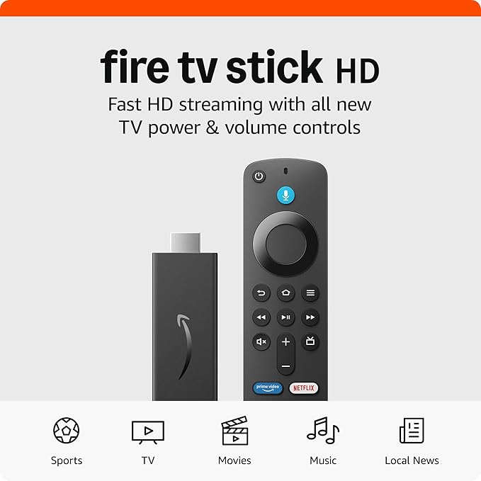 Amazon Fire TV Stick HD (newest model), free and live TV, Alexa Voice Remote, smart home controls, HD streaming - MrTs Computers Cybor Store