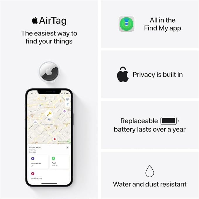 Apple AirTag 4 Pack. Keep Track of and find Your Keys, Wallet, Luggage, Backpack, and More. Simple one - tap Set up with iPhone or iPad - MrTs Computers Cybor Store