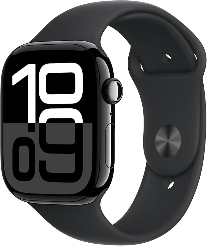 Apple Watch Series 10 [GPS 46mm case] Smartwatch with Jet Black Aluminium Case with Black Sport Band - M/L. Fitness Tracker, ECG App, Always - On Retina Display, Water Resistant - MrTs Computers Cybor Store