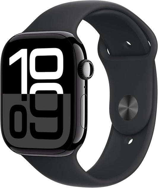 Apple Watch Series 10 [GPS 46mm case] Smartwatch with Jet Black Aluminium Case with Black Sport Band - M/L. Fitness Tracker, ECG App, Always - On Retina Display, Water Resistant - MrTs Computers Cybor Store