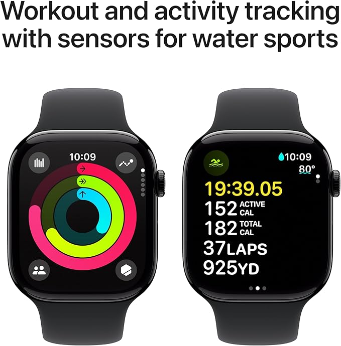 Apple Watch Series 10 [GPS 46mm case] Smartwatch with Jet Black Aluminium Case with Black Sport Band - M/L. Fitness Tracker, ECG App, Always - On Retina Display, Water Resistant - MrTs Computers Cybor Store