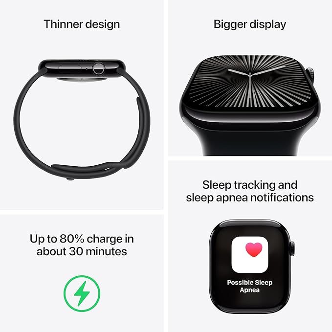 Apple Watch Series 10 [GPS 46mm case] Smartwatch with Jet Black Aluminium Case with Black Sport Band - M/L. Fitness Tracker, ECG App, Always - On Retina Display, Water Resistant - MrTs Computers Cybor Store
