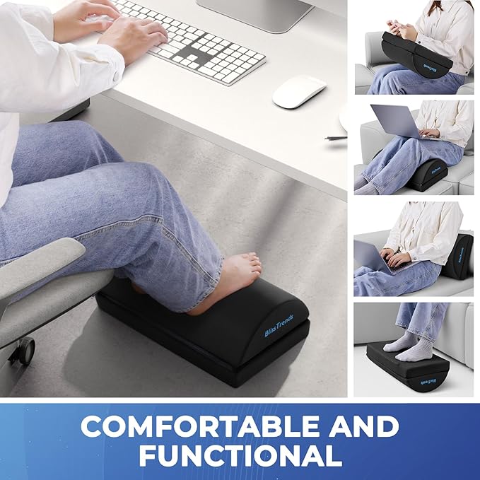BlissTrends Foot Rest for Under Desk at Work - Versatile Foot Stool with Washable Cover - Comfortable Footrest with 2 Adjustable Heights for Car,Home and Office to Relieve Back,Lumbar,Knee Pain - Black - MrTs Computers Cybor Store