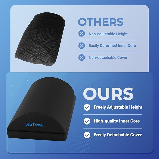 BlissTrends Foot Rest for Under Desk at Work - Versatile Foot Stool with Washable Cover - Comfortable Footrest with 2 Adjustable Heights for Car,Home and Office to Relieve Back,Lumbar,Knee Pain - Black - MrTs Computers Cybor Store