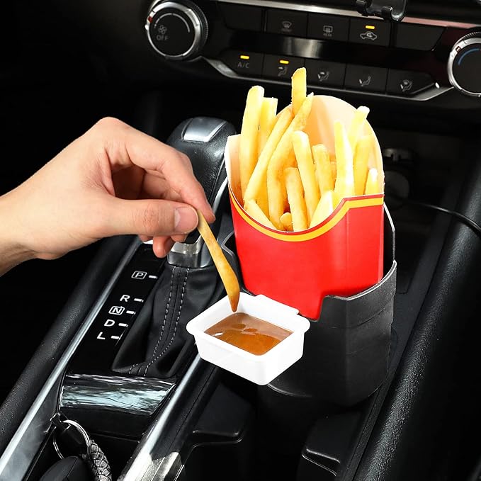 French Fry Holder and Sauce Holder Set for Car, Funny Useful White Elephant Gift Idea for Adults, Stocking Stuffer for Men and Women - MrTs Computers Cybor Store
