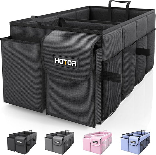 HOTOR Trunk Organizer - Car Organizer, Foldable Trunk organizer for SUVs & Sedans, Sturdy Car Organization for Car Accessories, Tools, Sundries, Black, 2 Compartments, 21.3"×12.6"×10.6" - MrTs Computers Cybor Store