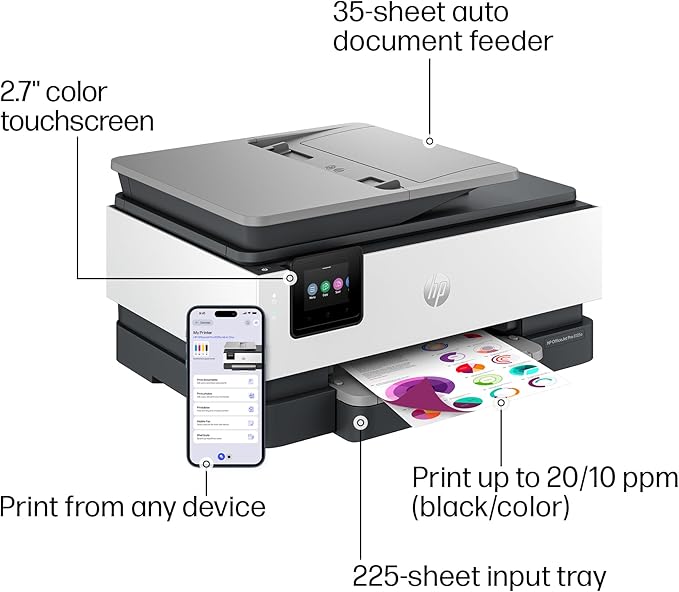 HP OfficeJet Pro 8125e Wireless All - in - One Color Inkjet Printer, Print, scan, Copy, ADF, Duplex Printing Best - for - Home Office, 3 Month Instant Ink Trial Included, AI - Enabled (405T6A) - MrTs Computers Cybor Store