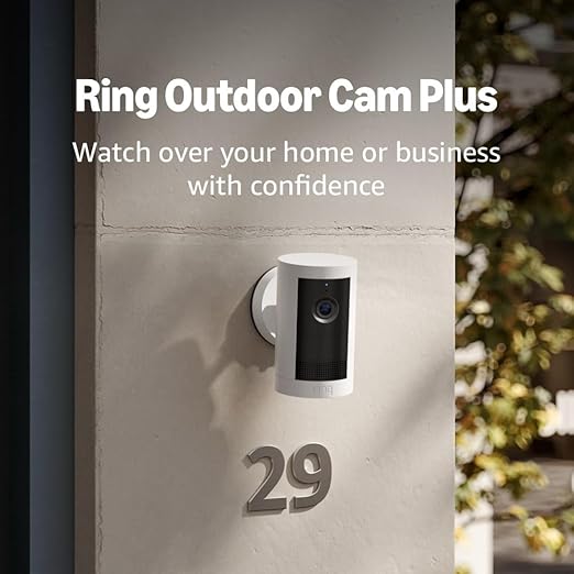 Introducing Ring Outdoor Cam Plus, Battery — Wide - Angle 2K Video with Ring Vision, Low - Light Sight for full - color night vision, Mount - Anywhere Versatility, White - MrTs Computers Cybor Store