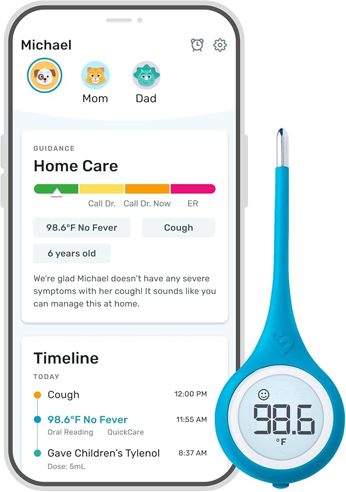 Kinsa Smart,Fever, Digital Medical Baby, Kid and Adult Termometro - Accurate, Fast, FDA Cleared Thermometer for Oral, Armpit or Rectal Temperature Reading - QuickCare - MrTs Computers Cybor Store