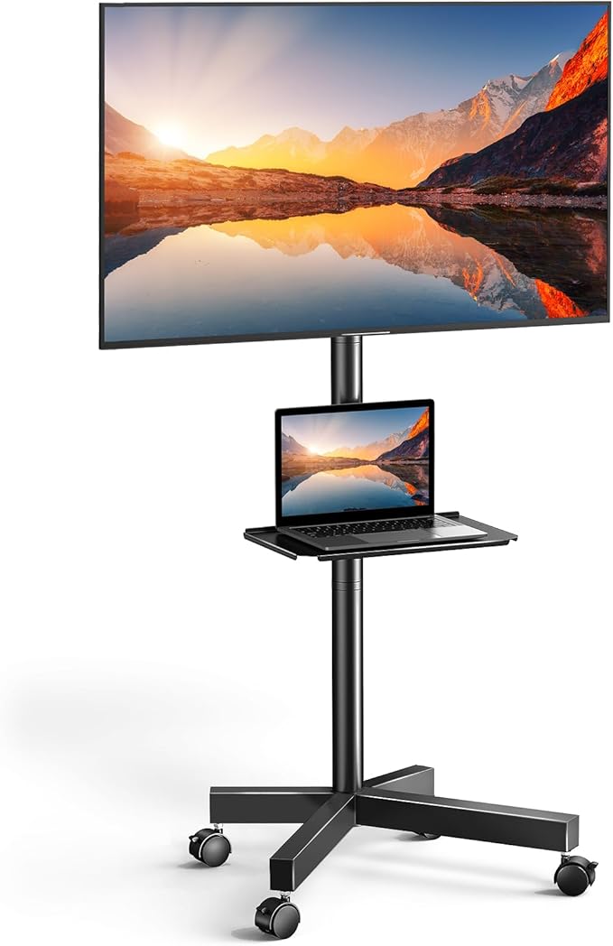 PERLESMITH Rolling TV Stand on Wheels for 23 - 60 Inch Flat Curved Screen TVs, Mobile TV Cart Height - Adjustable with Shelf/Tray, Portable TV Stand Holds up to 55 lbs, Max VESA 400x400mm, PSTVMC04 - MrTs Computers Cybor Store
