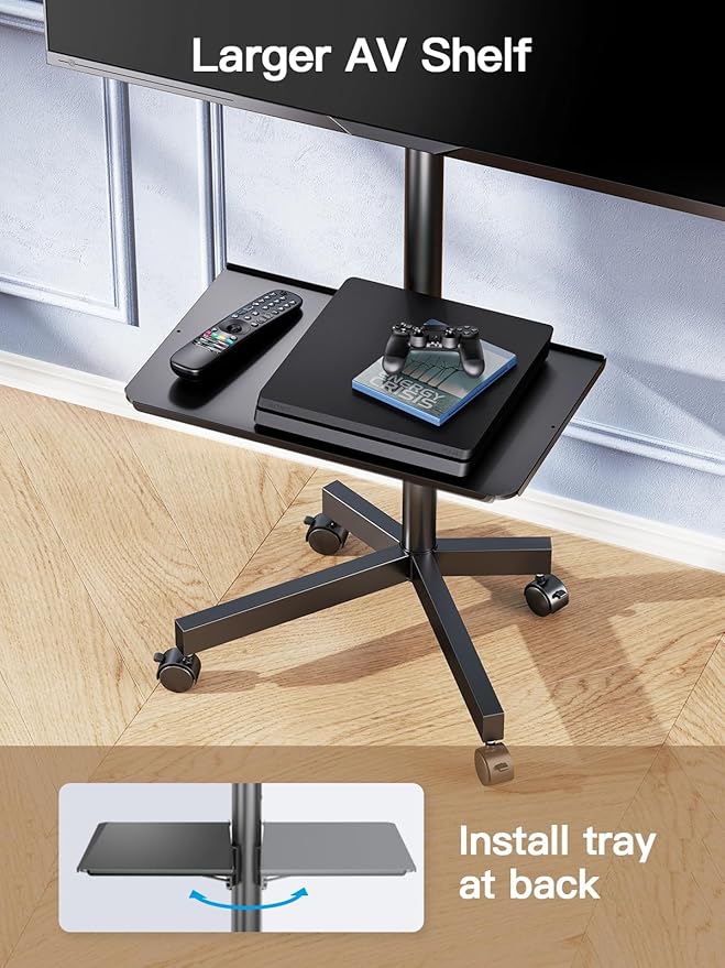 PERLESMITH Rolling TV Stand on Wheels for 23 - 60 Inch Flat Curved Screen TVs, Mobile TV Cart Height - Adjustable with Shelf/Tray, Portable TV Stand Holds up to 55 lbs, Max VESA 400x400mm, PSTVMC04 - MrTs Computers Cybor Store