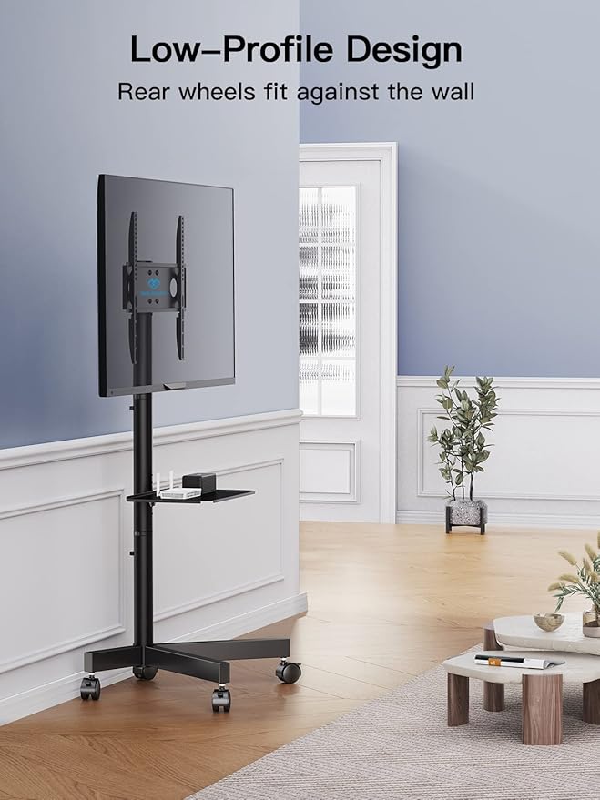 PERLESMITH Rolling TV Stand on Wheels for 23 - 60 Inch Flat Curved Screen TVs, Mobile TV Cart Height - Adjustable with Shelf/Tray, Portable TV Stand Holds up to 55 lbs, Max VESA 400x400mm, PSTVMC04 - MrTs Computers Cybor Store