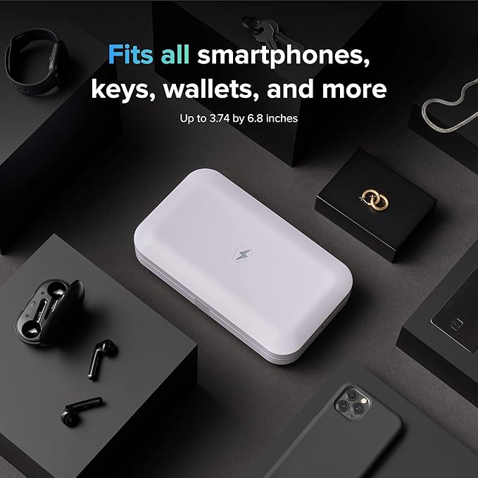 PhoneSoap 3 UV Cell Phone Sanitizer & Dual Universal Cell Phone Charger Box | Patented & Clinically Proven 360 - Degree UV - C Light Sanitizer | Disinfects and Charges All Phones (White) - MrTs Computers Cybor Store