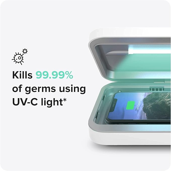 PhoneSoap 3 UV Cell Phone Sanitizer & Dual Universal Cell Phone Charger Box | Patented & Clinically Proven 360 - Degree UV - C Light Sanitizer | Disinfects and Charges All Phones (White) - MrTs Computers Cybor Store