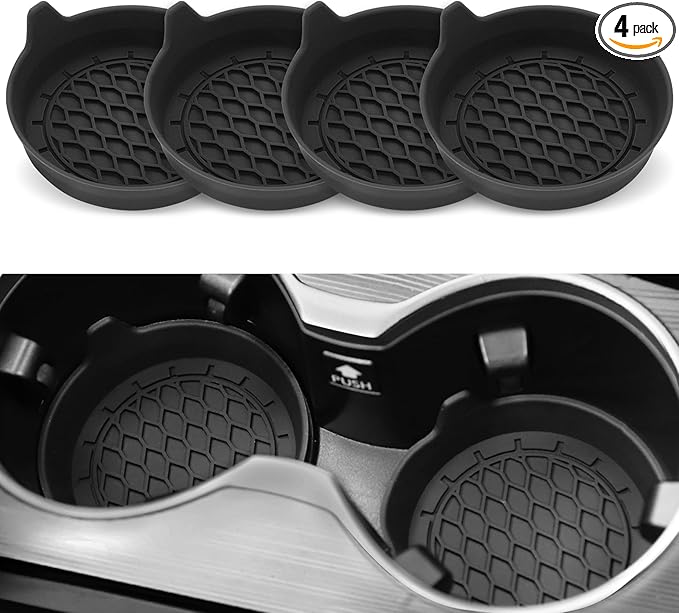 SINGARO Car Cup Holder Coaster, Silicone Cup Holder Insert, Universal Non - Slip Cup Holders, Car Accessories Interior for Women and Man Interior Sets 4 Pack Black - MrTs Computers Cybor Store