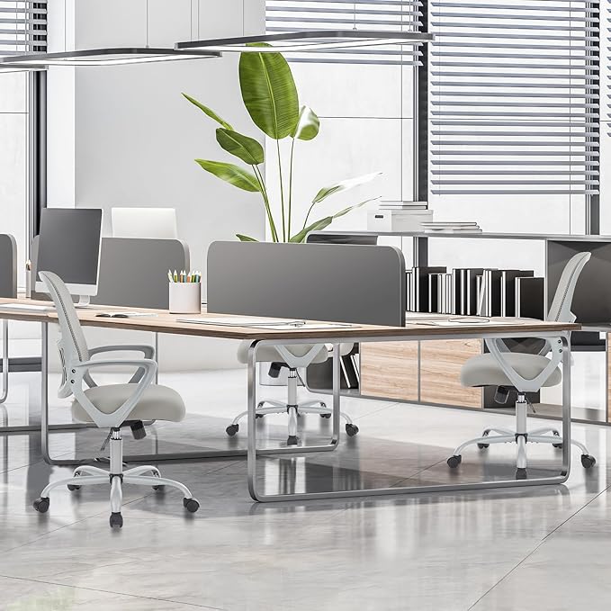 Sweetcrispy Office Computer Desk Managerial Executive Chair, Ergonomic Mid - Back Mesh Rolling Work Swivel Chairs with Wheels, Comfortable Lumbar Support, Comfy Arms for Home,Bedroom,Study,Student,Grey - MrTs Computers Cybor Store