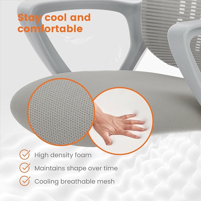 Sweetcrispy Office Computer Desk Managerial Executive Chair, Ergonomic Mid - Back Mesh Rolling Work Swivel Chairs with Wheels, Comfortable Lumbar Support, Comfy Arms for Home,Bedroom,Study,Student,Grey - MrTs Computers Cybor Store