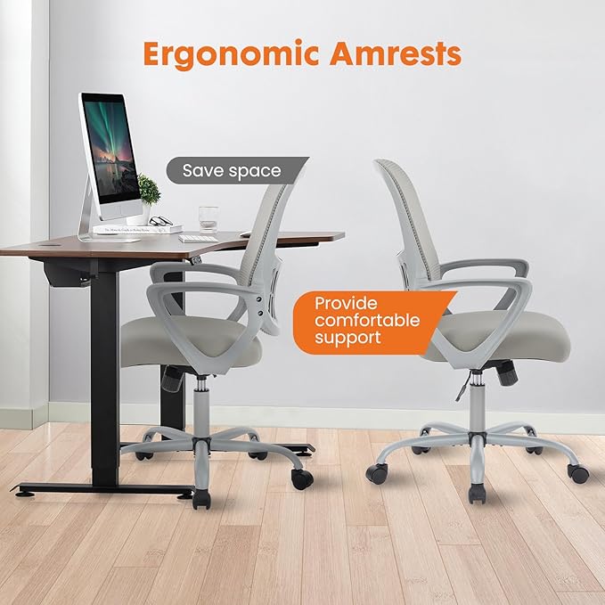 Sweetcrispy Office Computer Desk Managerial Executive Chair, Ergonomic Mid - Back Mesh Rolling Work Swivel Chairs with Wheels, Comfortable Lumbar Support, Comfy Arms for Home,Bedroom,Study,Student,Grey - MrTs Computers Cybor Store