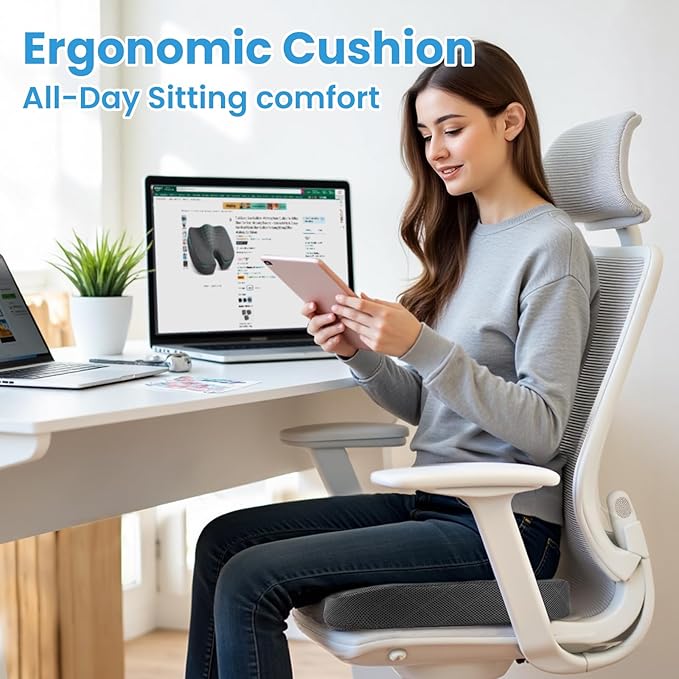 TushGuard Seat Cushion - Memory Foam Cushion for Office Chair, Car Seat, Airplane, Bleacher - Sciatica & Hip & Coccyx Pain Relief Desk Chair Cushion for Long Sitting Office Workers, Car Drivers - MrTs Computers Cybor Store