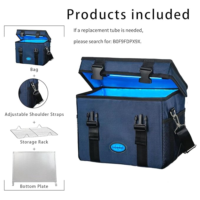 UVC Sanitizer Box Ozone Free with Timer, Portable Large Cleaner Bag with USB Port, UV Light Blue Tote for Mask, Cell Phone, Baby Bottle, Key, Towel 12L/3.17 gal - MrTs Computers Cybor Store
