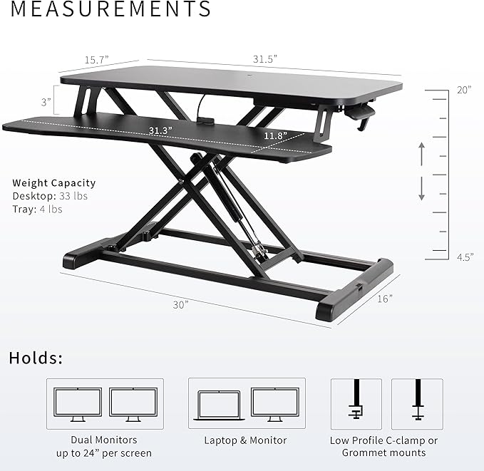 VIVO 32 inch Desk Converter, K Series, Height Adjustable Sit to Stand Riser, Dual Monitor and Laptop Workstation with Wide Keyboard Tray, Black, DESK - V000K - MrTs Computers Cybor Store