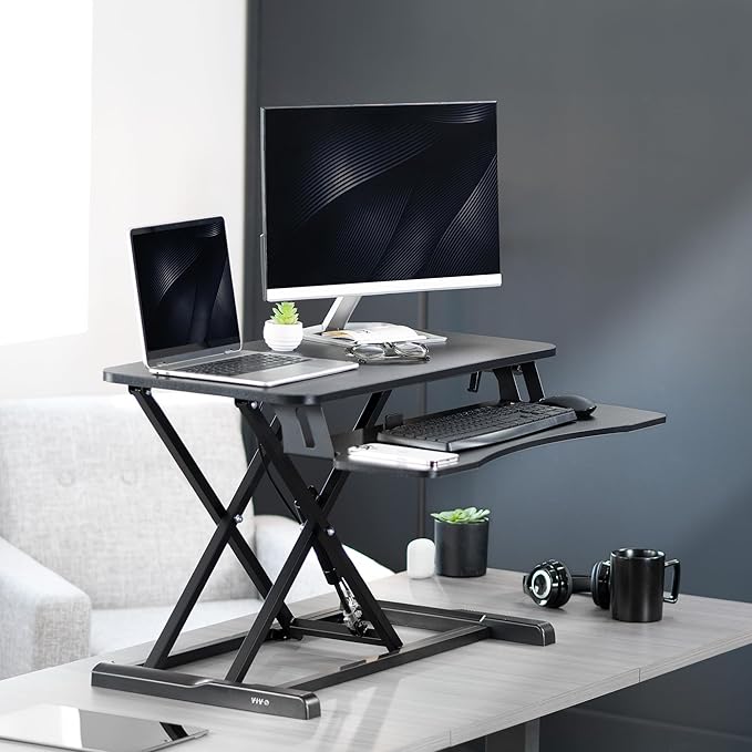 VIVO 32 inch Desk Converter, K Series, Height Adjustable Sit to Stand Riser, Dual Monitor and Laptop Workstation with Wide Keyboard Tray, Black, DESK - V000K - MrTs Computers Cybor Store
