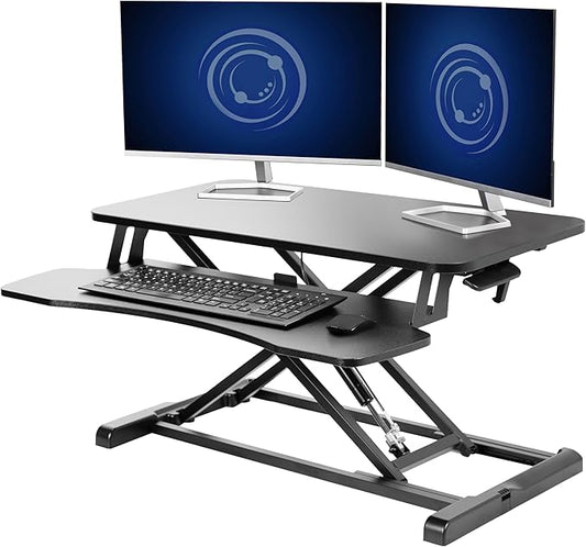 VIVO 32 inch Desk Converter, K Series, Height Adjustable Sit to Stand Riser, Dual Monitor and Laptop Workstation with Wide Keyboard Tray, Black, DESK - V000K - MrTs Computers Cybor Store