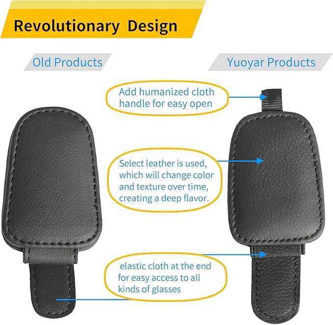 Yuoyar Sunglass Holder for Car, Magnetic Leather Sunglasses Holder and Ticket Card Clip, Car Visor Accessories, 2 Packs (Black) - MrTs Computers Cybor Store