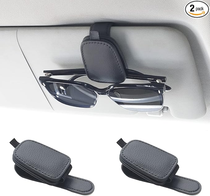 Yuoyar Sunglass Holder for Car, Magnetic Leather Sunglasses Holder and Ticket Card Clip, Car Visor Accessories, 2 Packs (Black) - MrTs Computers Cybor Store